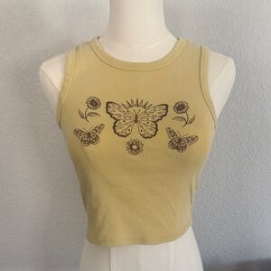 Butterfly Graphic Mustard Crop Top
